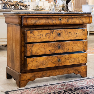 Louis Philippe Marbled Burl Wood Chest – Black Marble Top