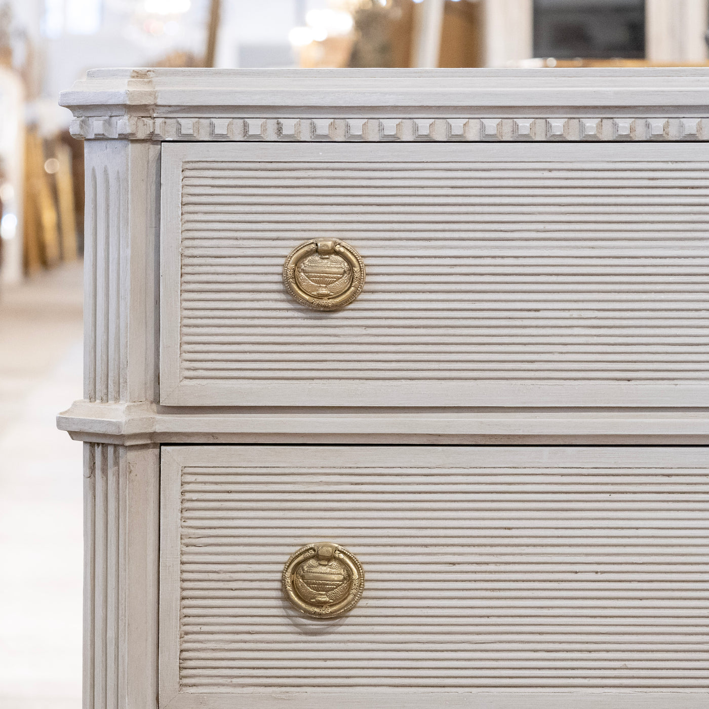 Swedish 3-Drawer Chest – Canted Corners & Reeded Drawers in French Gre ...