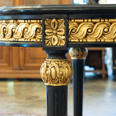 Louis XVI Dining Table – Black Lacquer with Gold Carvings
