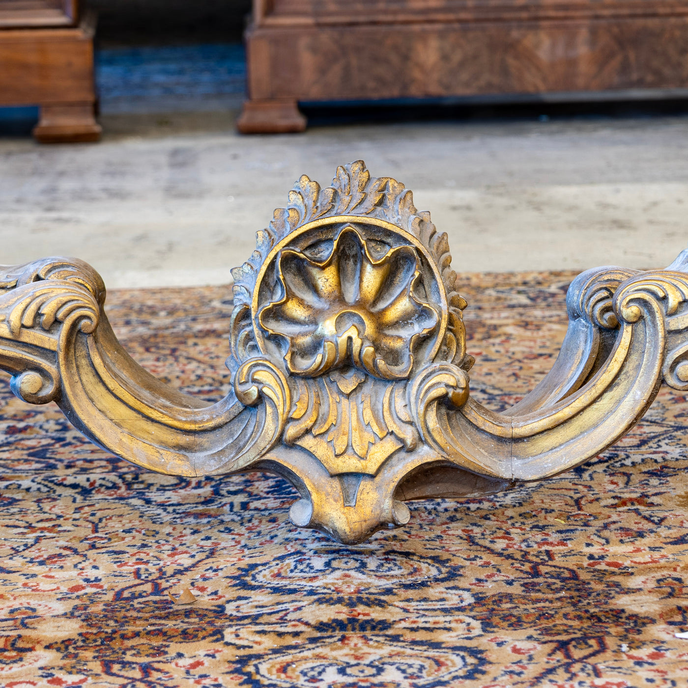Louis XV Ornate Console Table – Detailed Gold Carvings & White Marble Top