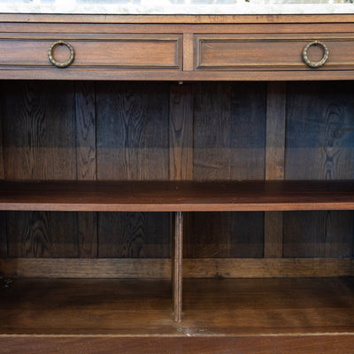 Louis XVI Demilune Sideboard – Reeded Front & White Marble Top with Sliding Side Doors