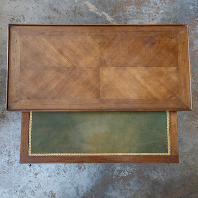 Louis XV Walnut Coffee Table – Slide-Out Leather Panel & Chevron Inlay