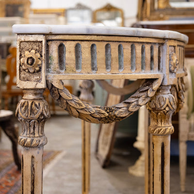 Louis XVI Demilune Console – Gilded Carvings with White Marble Top