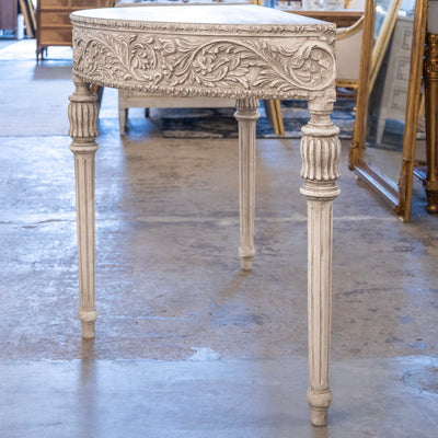 Louis XVI Carved Wood Demilune Console Table - Distressed Grey Finish