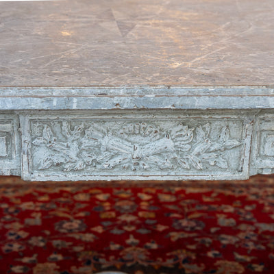 Grand European Neoclassical Hand-Carved Dining Table – Grey & White Faux Marble Finish