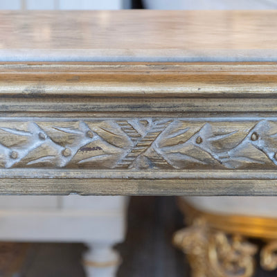 Louis XVI Gilded Champagne Gold Console – Carved Apron & White Marble Top