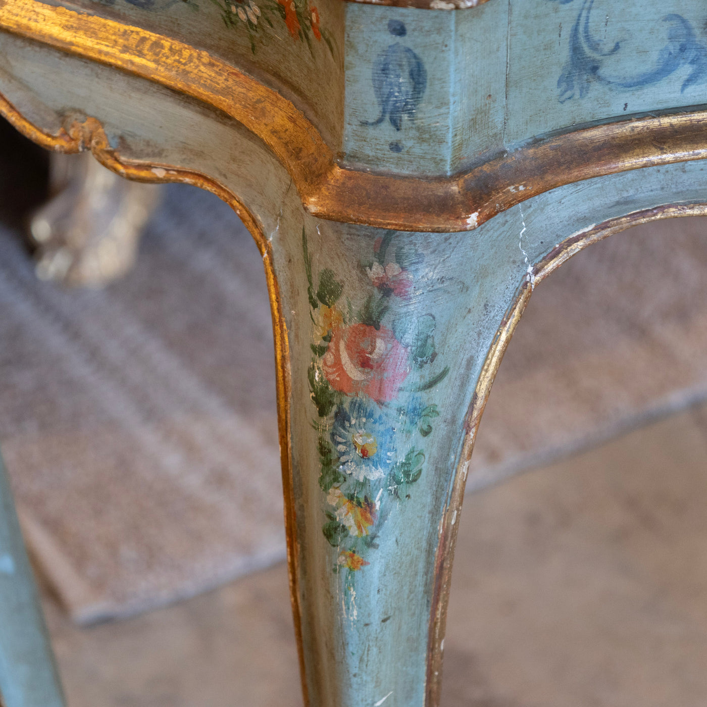 Italian Painted Console Table – Green with Floral Motifs & Gilded Accents