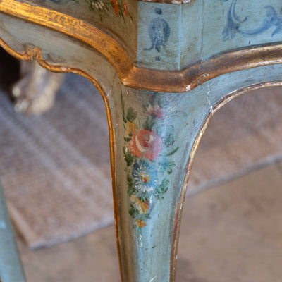 Italian Painted Console Table – Green with Floral Motifs & Gilded Accents