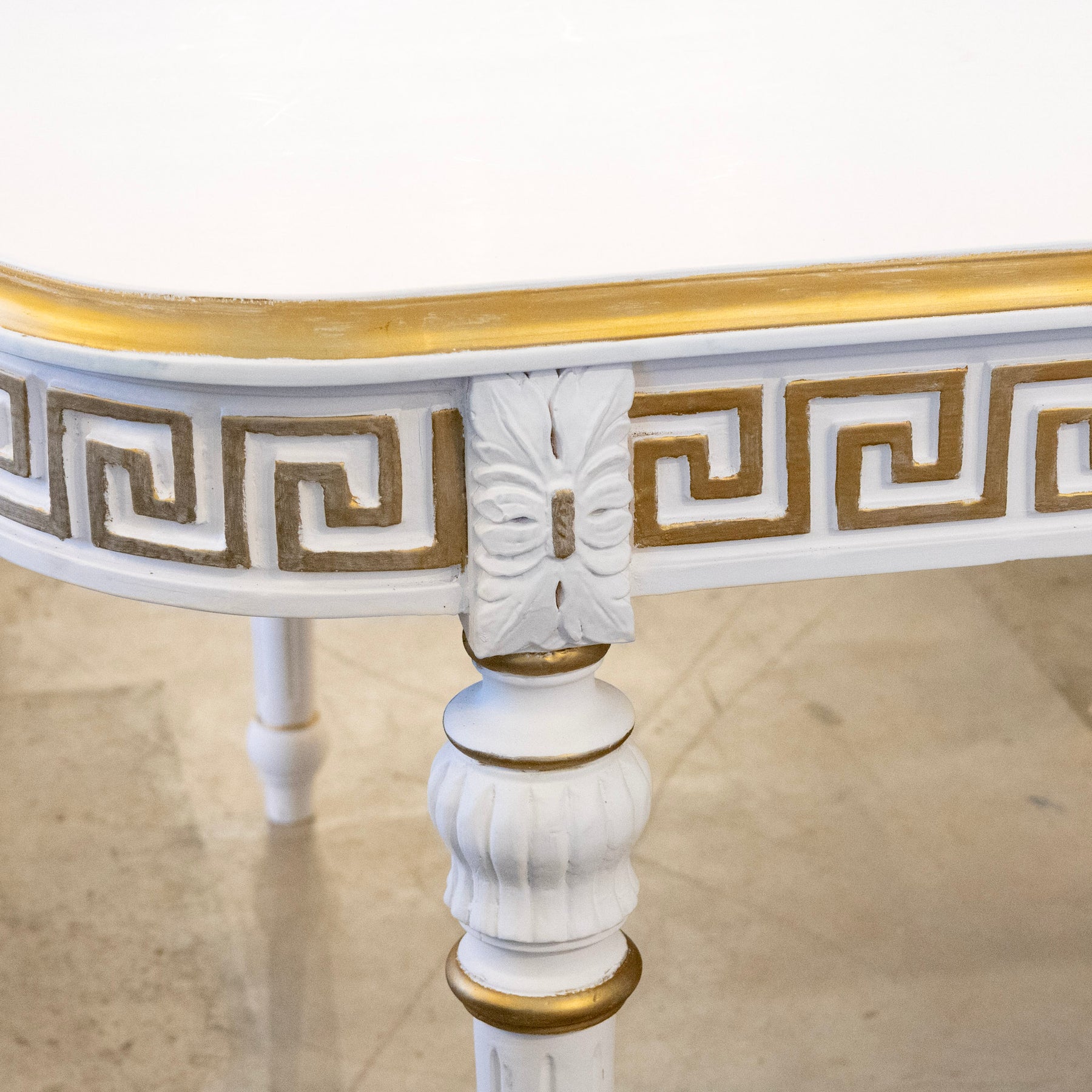 Swedish White Oval Dining Table – Gilded Greek Key Apron & Rounded Leg ...