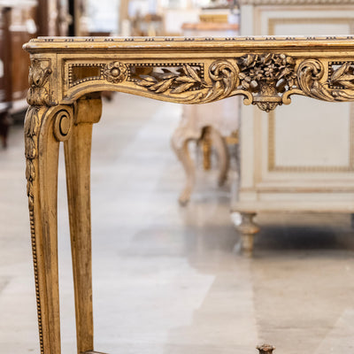 Louis XV Gilded Accent Table – Ornate Carvings & White Marble Top
