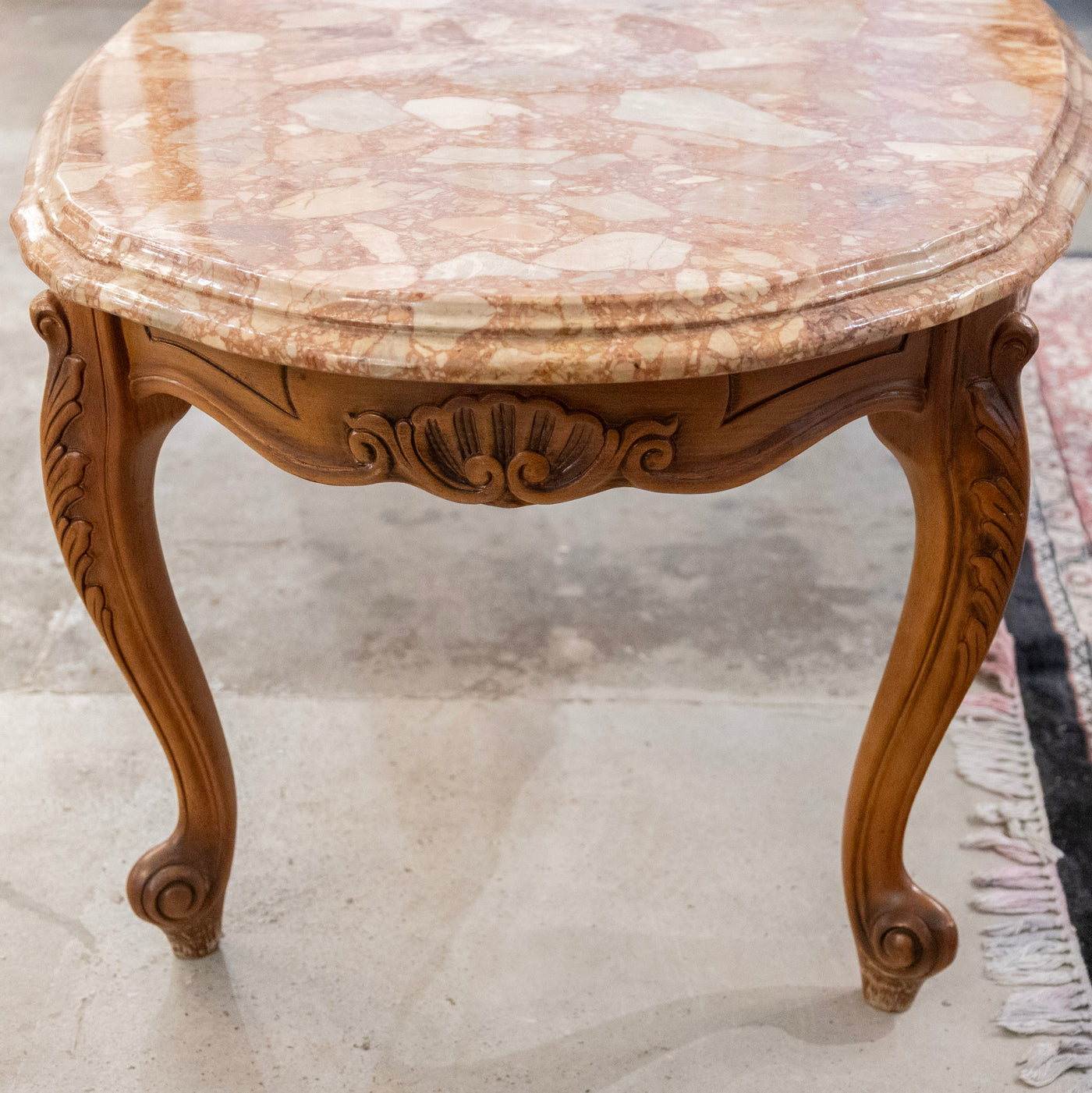 Louis XV Carved Wood Coffee Table –  Red Breccia Marble Top