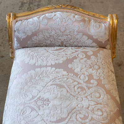 Louis XV Gilded Vanity Bench – Pink Damask Upholstery