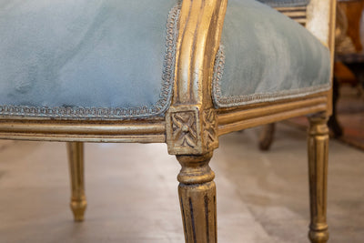Louis XVI Captain Chair in Blue – Gilded Frame & Velvet Upholstery