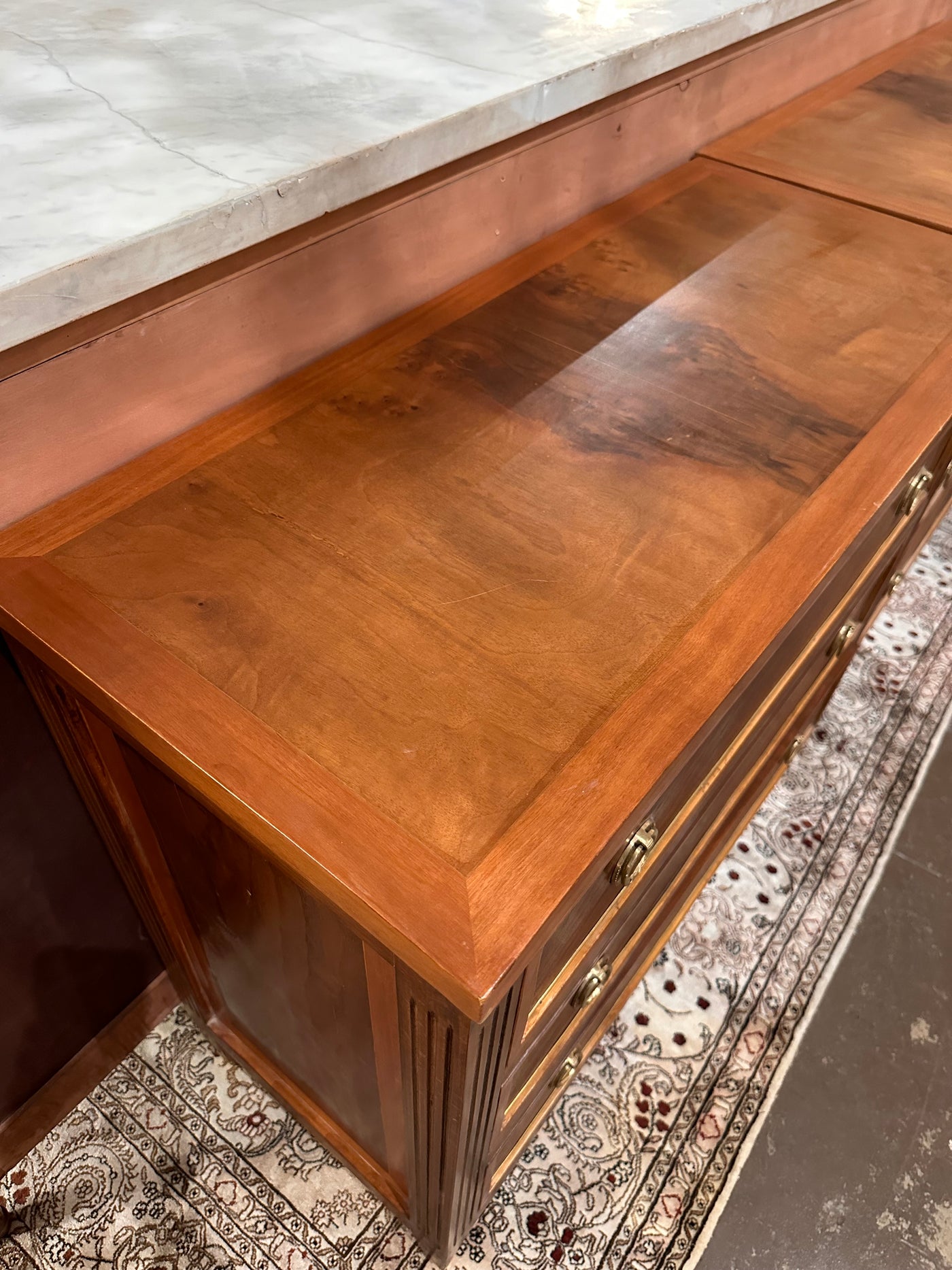 Burl Wood Nightstand with Brass Handles