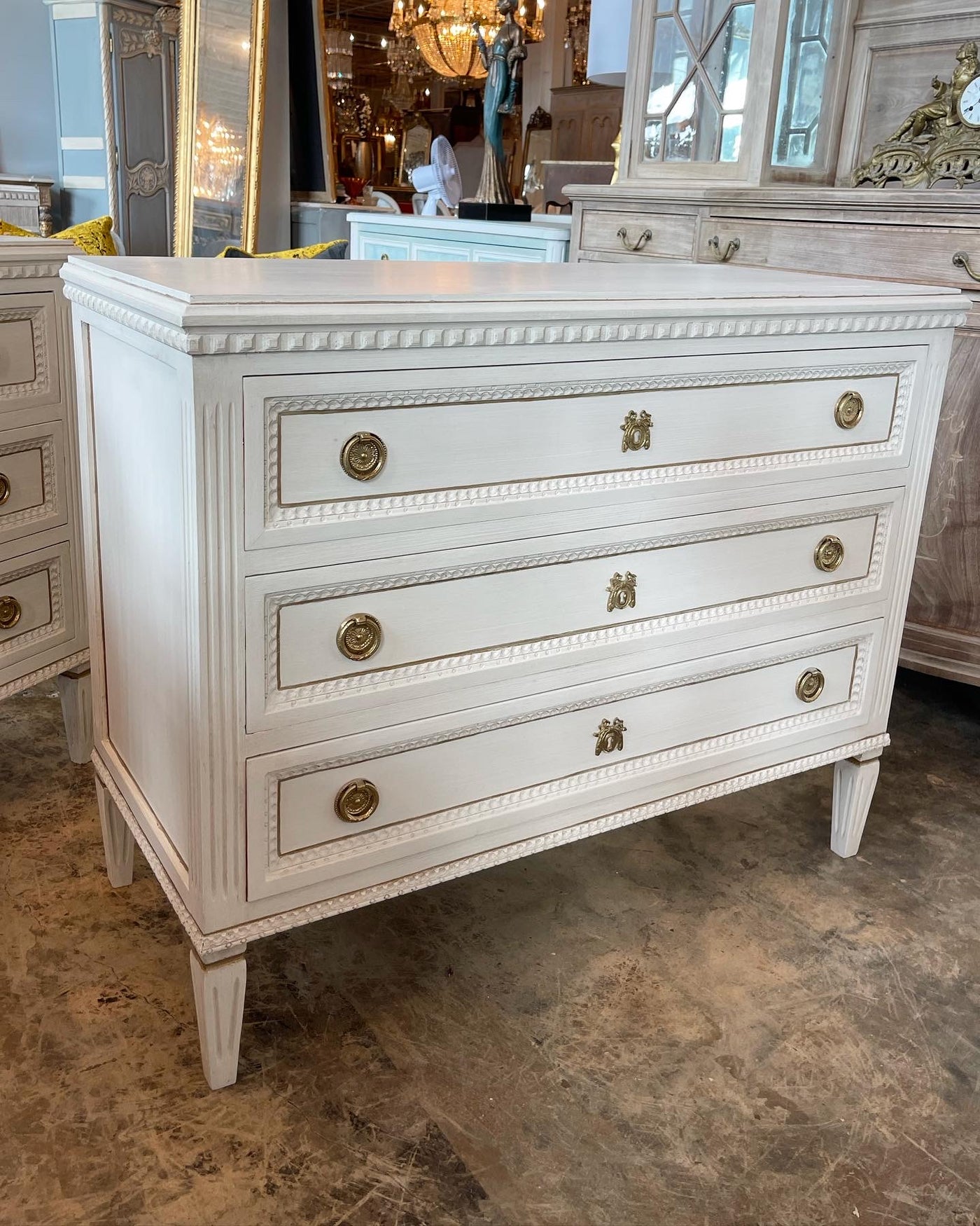 Swedish Beaded Front Chest with Escutcheon on Drawers | Le Chateau | European Luxury Furniture in Atlanta