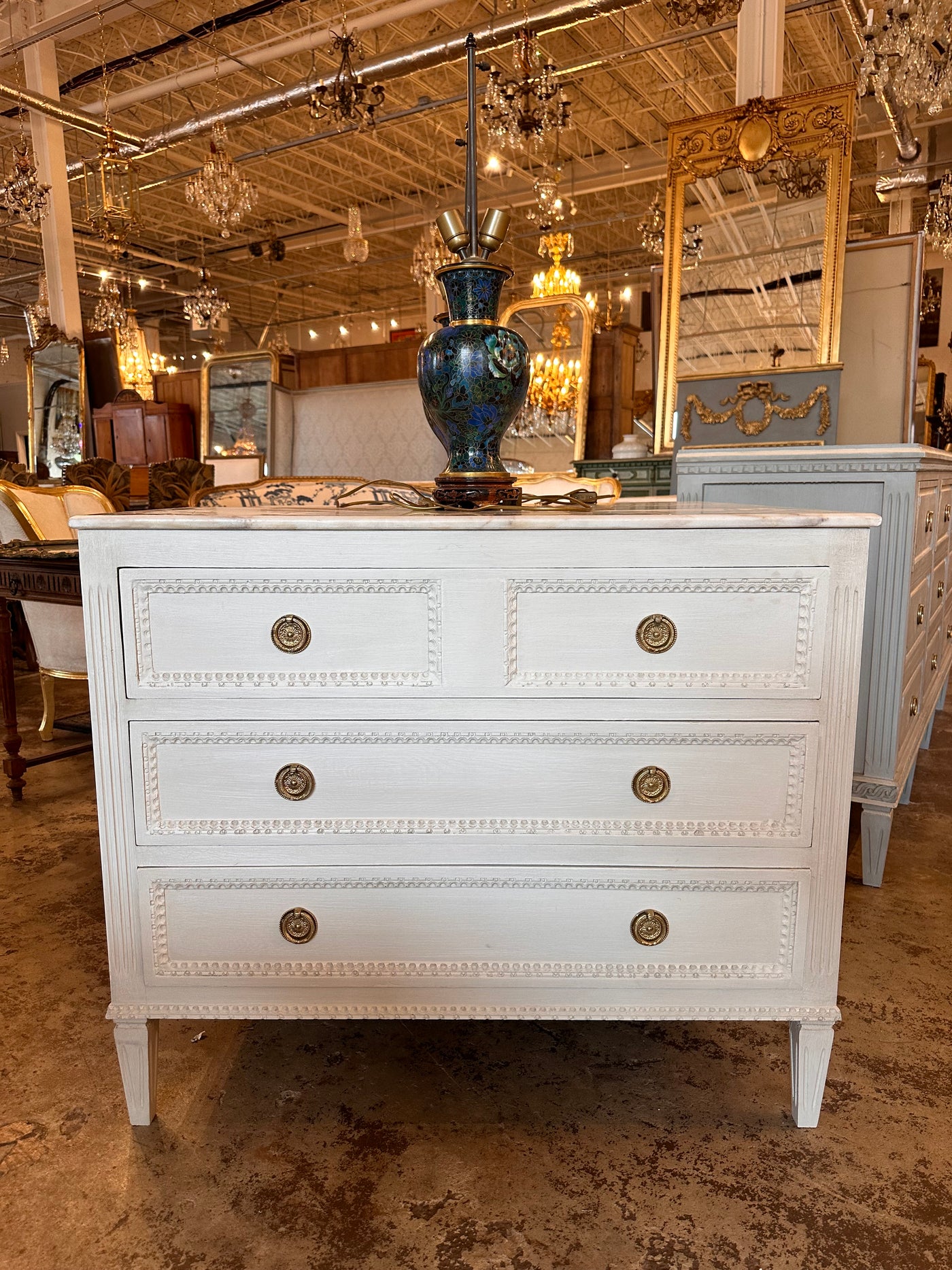 Swedish Beaded Front Marble Top Chest | Le Chateau | European Luxury Furniture in Atlanta