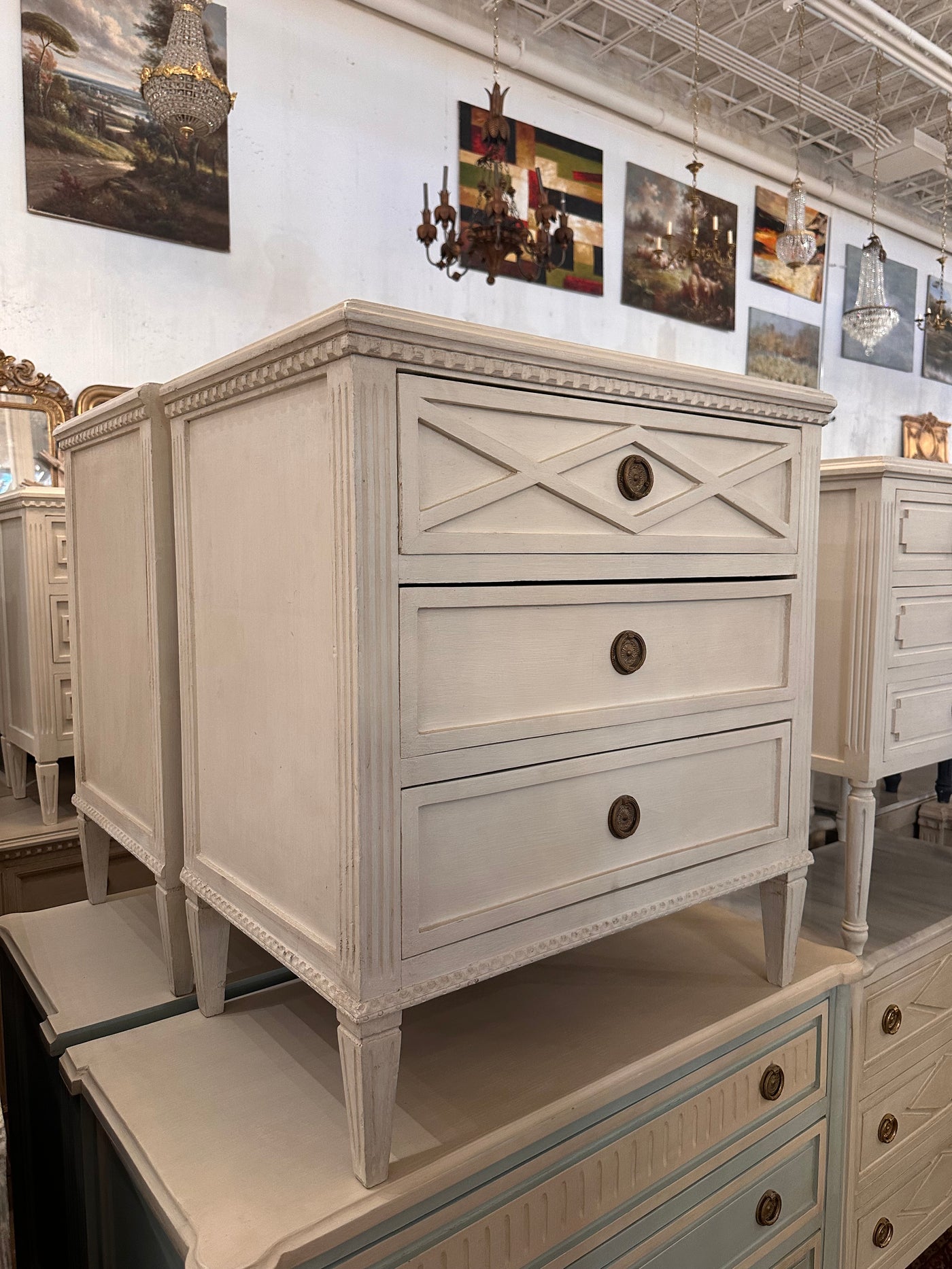 Antique Off-White Swedish Diamond Chest | Le Chateau | European Luxury Furniture in Atlanta