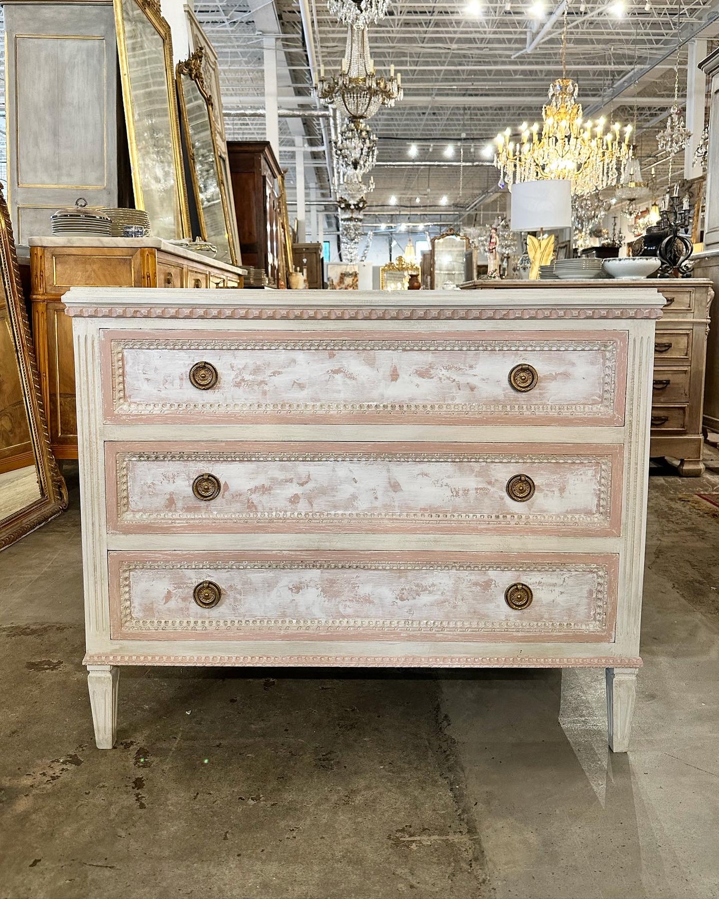 Swedish Pink & White Chest with Textured Finish