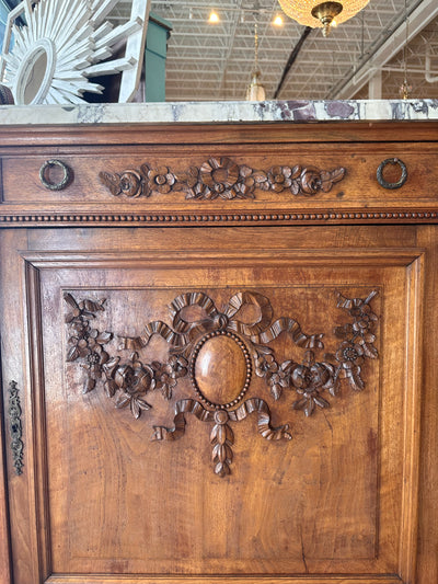 Walnut Wood French Sideboard with Multi Color Marble Top