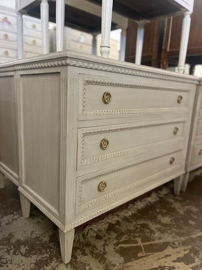 Antique Grey Swedish Chest with Beaded Trim