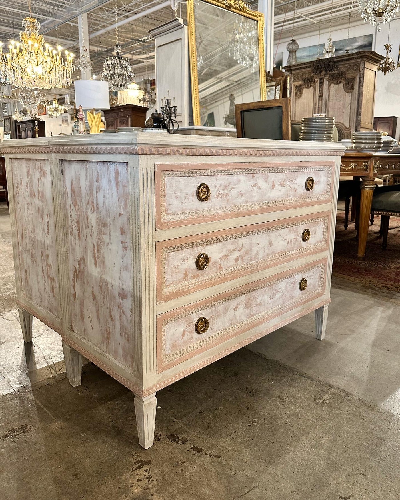 Swedish Pink & White Chest with Textured Finish