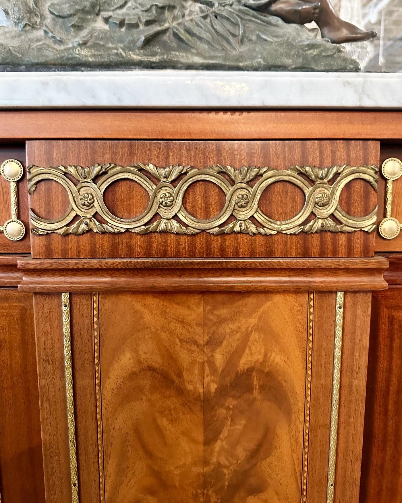 Louis XVI Marble Top Demilune Sideboard with Brass Details