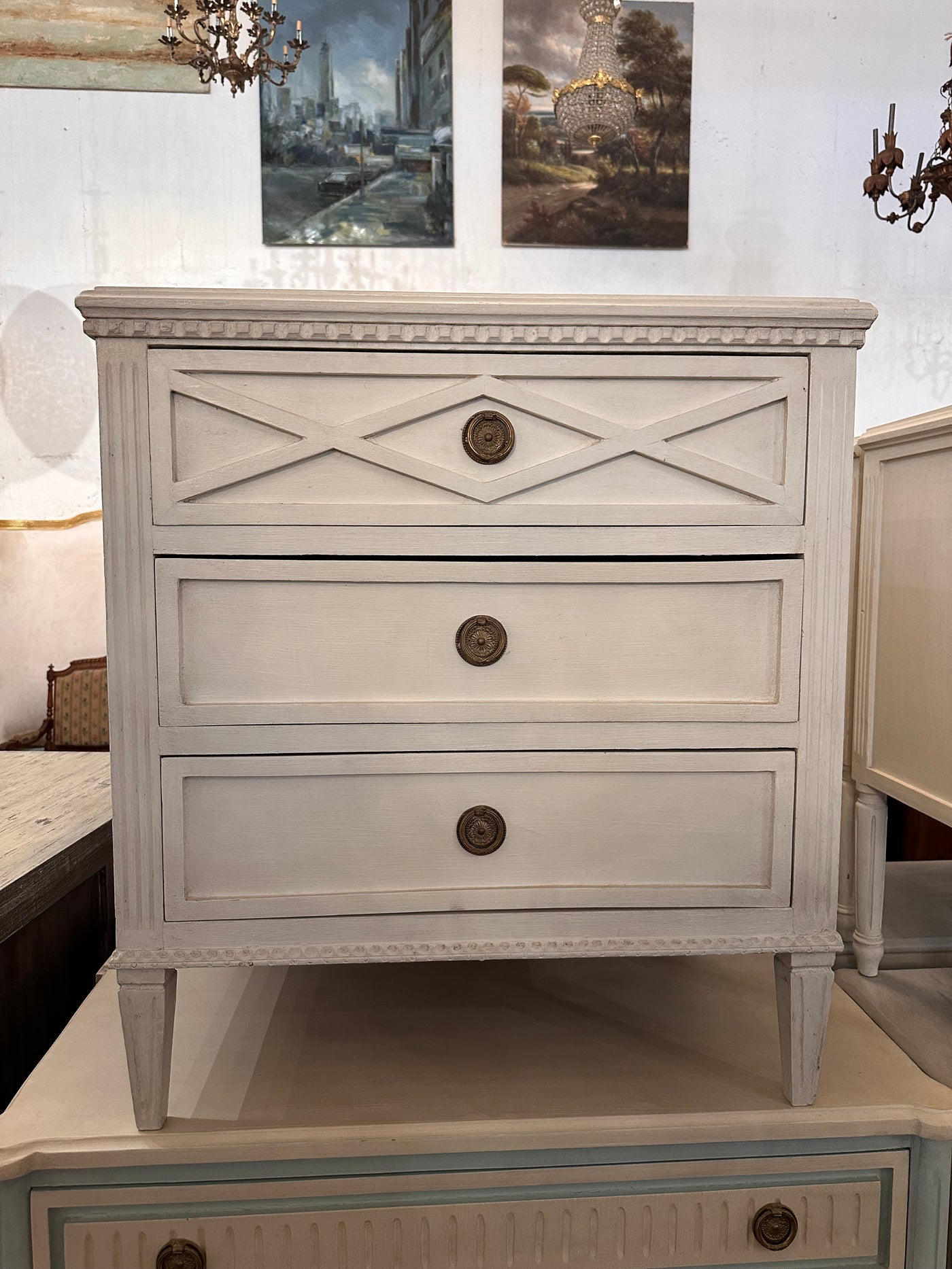 Antique Off-White Swedish Diamond Chest | Le Chateau | European Luxury Furniture in Atlanta