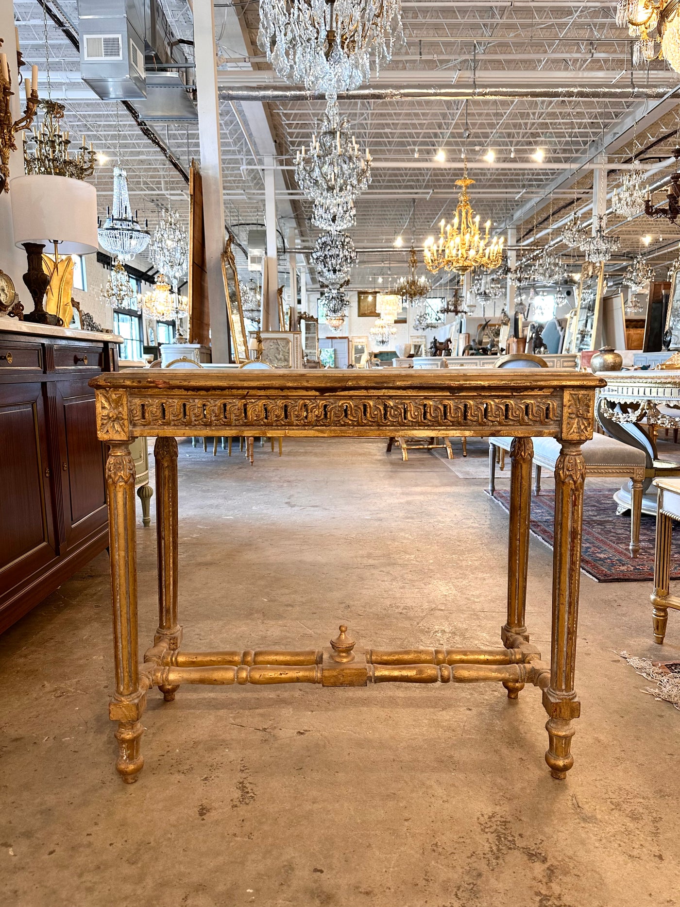 Antique French Giltwood Louis XVI Marble Top Console