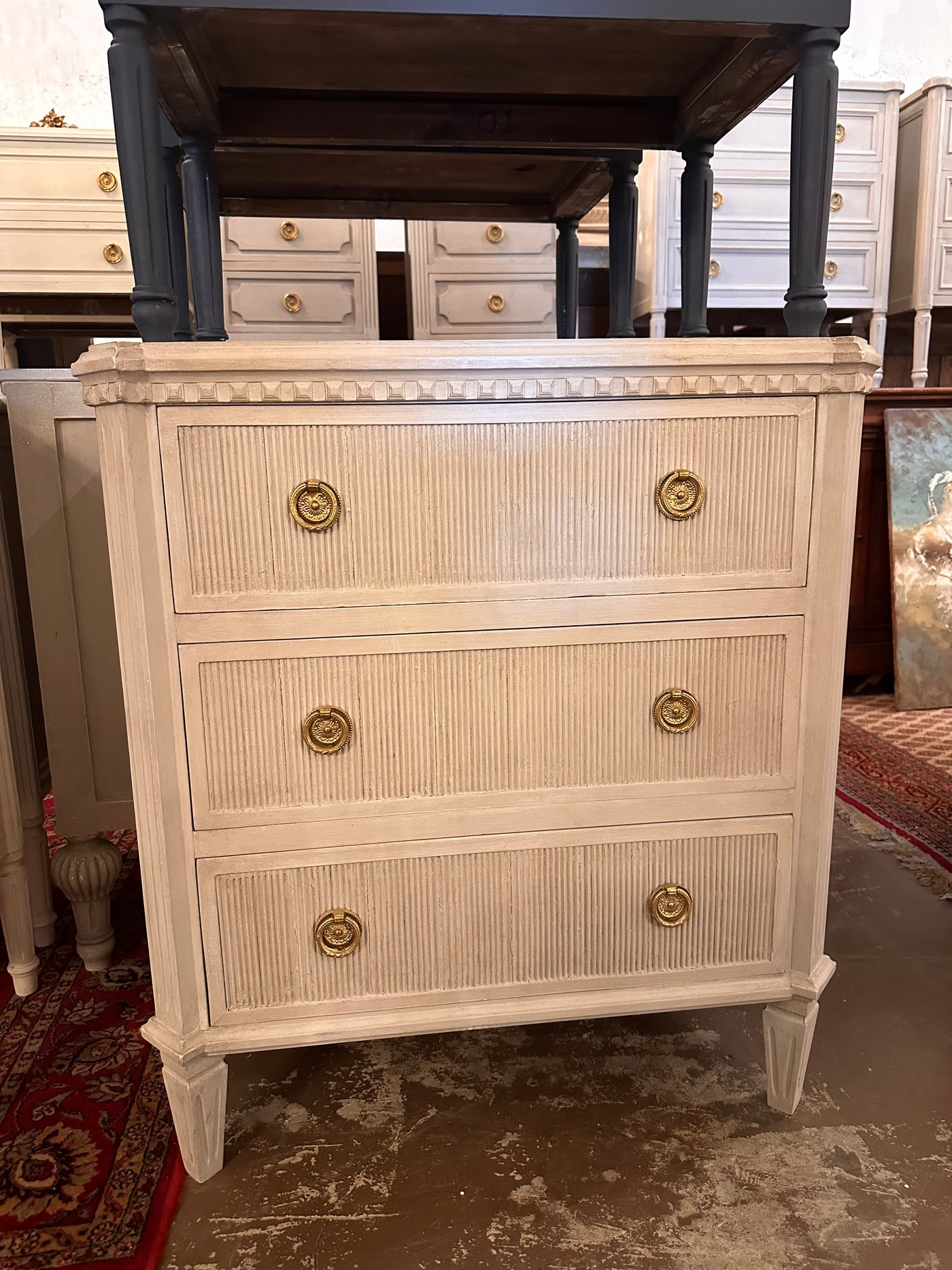 Swedish Canted Corner Nightstand with Reeded Drawers | Le Chateau | European Luxury Furniture in Atlanta