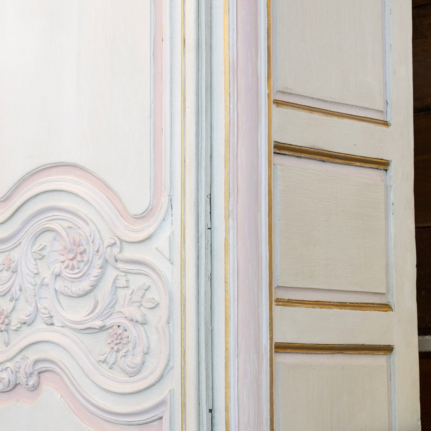 Louis XV Armoire – White with Gold & Pink Trim & Pink Polka Dot Lining