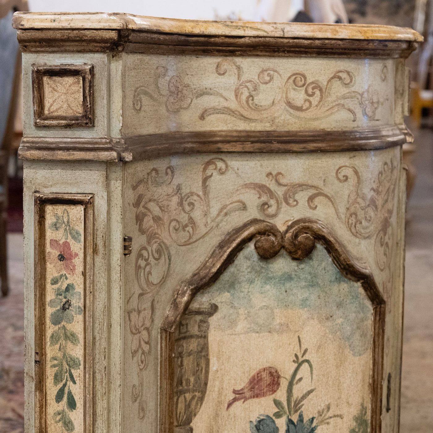 Italian Hand-Painted Soft Green Floral Sideboard