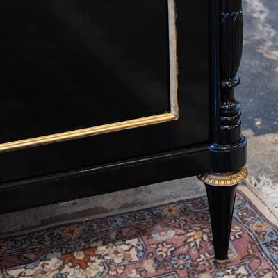 Louis XVI Black Lacquer Sideboard – Gold Inaly & White Marble Top