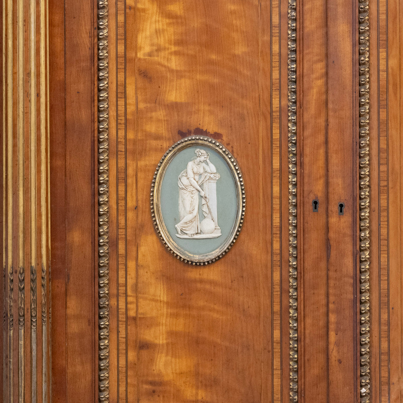 French Empire Demilune Sideboard – Neoclassical Medallions & Curved Mirror Shelves