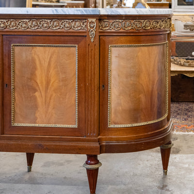 Louis XVI Mahogany Demilune Sideboard – Bronze Laurel Trim & White Marble Top