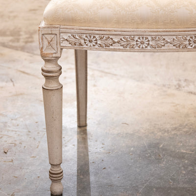 Louis XVI Antique White Dining Chair –  Original Cream Damask Upholstery