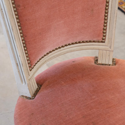 Louis XVI Dining Chair – Antique White Frame with Original Deep Rose Upholstery