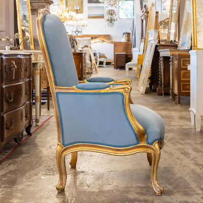 Louis XV Gilded Bergère Gilded Chair – Blue Velvet Upholstery - Bergère Chairs | Le Chateau (Atlanta, GA) • 3