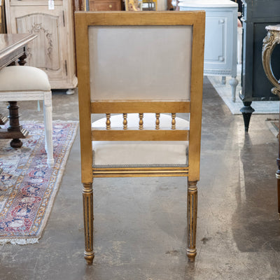 Louis XVI Square Open Back Gilded Dining Chair – Soft Grey Velvet Upholstery