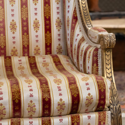 Pair of Louis XVI Gilded Armchairs – Striped Damask Upholstery