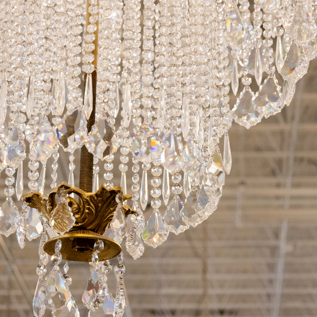 Grand French Triple Tiered Brass Chandelier – Beaded Crystal