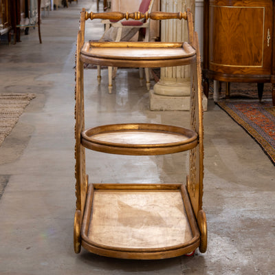 Gilded Italian Bar Cart – Carved Leaf Motifs & Lattice Paneling