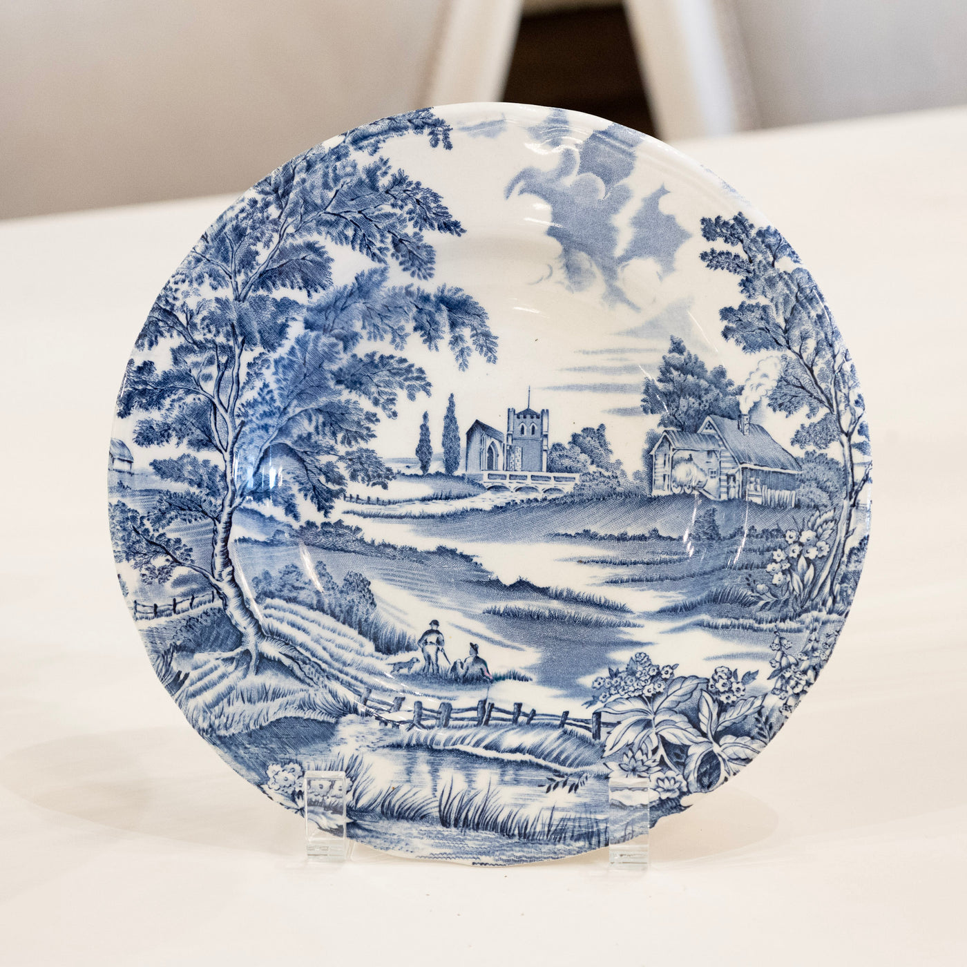 Luneville Hand-Painted Blue Porcelain Dinner Service – 41-Piece French “English Style” Countryside Set (c. 1930s–1950s)