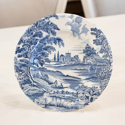 Luneville Hand-Painted Blue Porcelain Dinner Service – 41-Piece French “English Style” Countryside Set (c. 1930s–1950s)