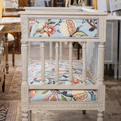 Swedish Painted Settee – Blue Botanical Print Upholstery
