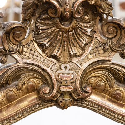 18th-Century Ornate French Gilded Mirror – Shell Crest & Carved Trim