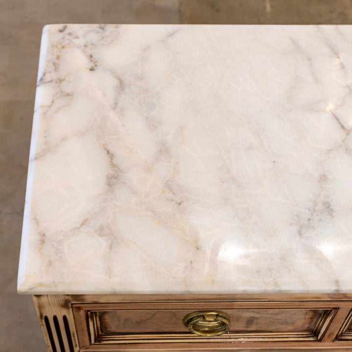 white marble top dresser Louis XVI 3-Drawer Chest – Light Honey Burl Wood & Marble Top – Le Chateau
