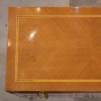 Art Deco Burl Wood 2-Drawer Chest – Inlaid Panels & Brass Pulls