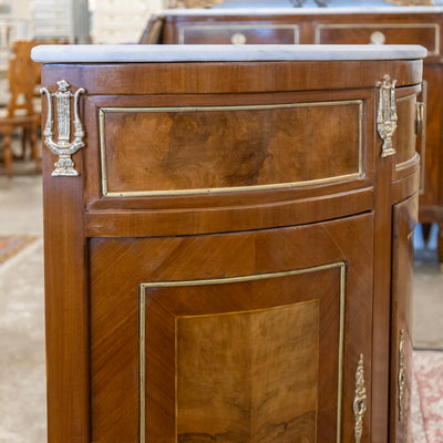 Louis XV Demilune Burl Wood Nightstand – White Marble Top & Ormolu Mounts