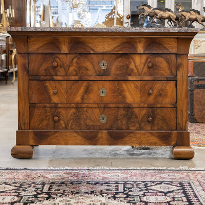 Louis Philippe Burl Wood Chest – Rounded Feet & Breccia Marble Top