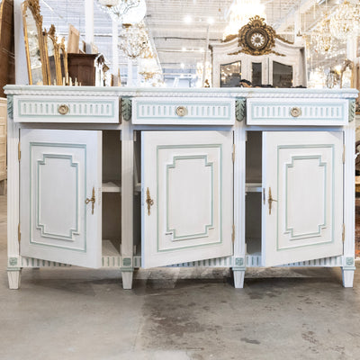 Swedish White Painted Sideboard with Blue Accents